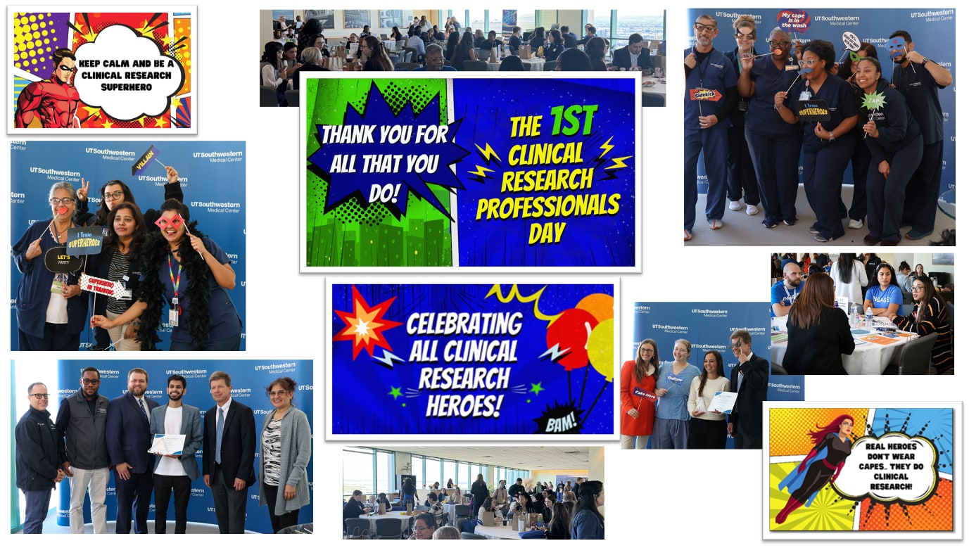a collage of photos showing faculty members celebrating Clinical Research Professionals day