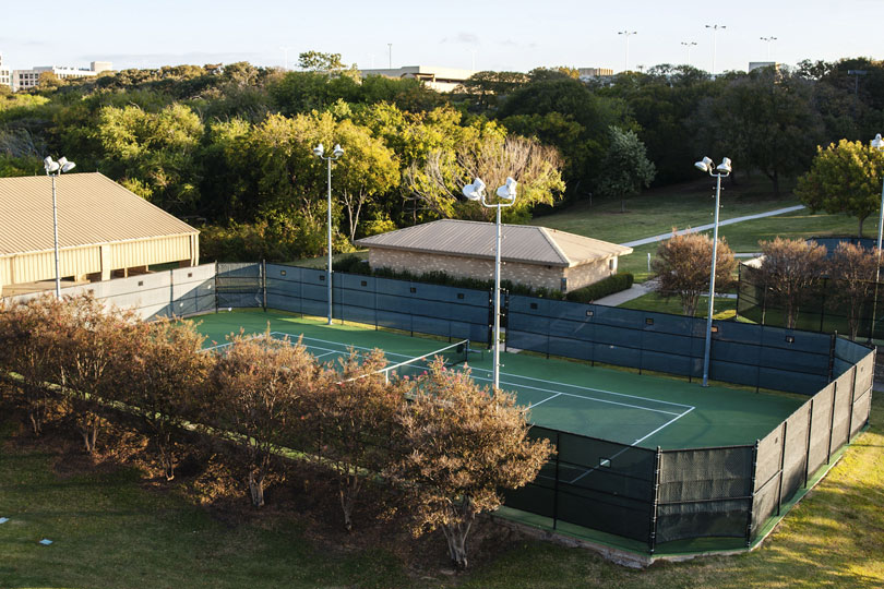 The pavilion and tennis court