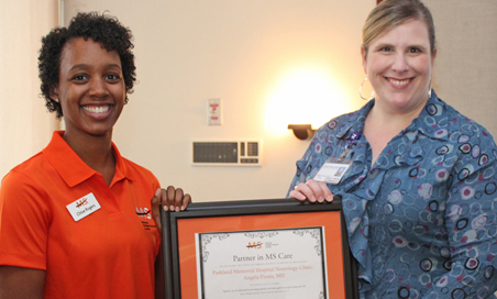 Chloe Rogers, National Multiple Sclerosis Society (left) and Dr. Angela Flores, UT Southwestern MS Program.