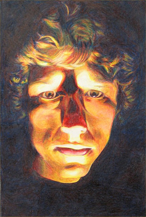 Drawing of face accented by light