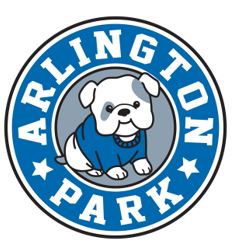 Arlington Park Education Center logo with a drawing of a bulldog puppy wearing a blue shirt