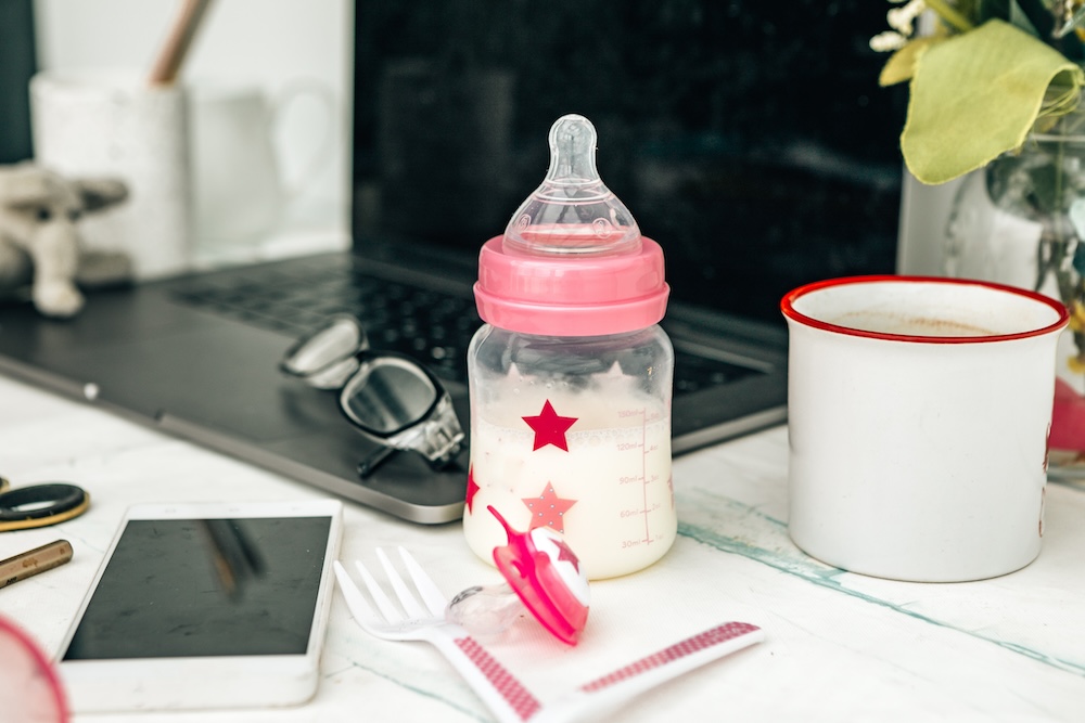 baby bottle on desk