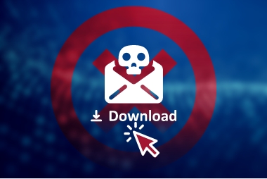 red circle with X graphic with skull and envelope icon, pointer and text: Download