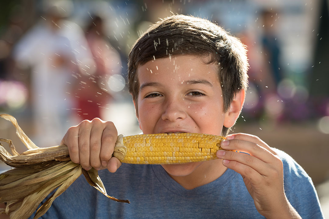 Boy eating corn on the cob