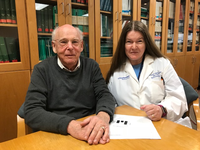 Drs. Roger Rosenberg, left, and Doris Lambracht-Washington have developed a DNA vaccine that can reduce in mice both toxic proteins associated with Alzheimer’s disease. The vaccine has been tested in three mammals with no adverse immune response.
