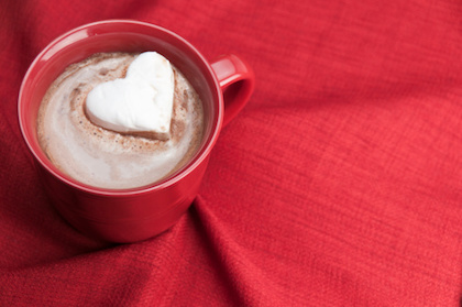 A mug of cocoa with a heart-shaped marshmellow