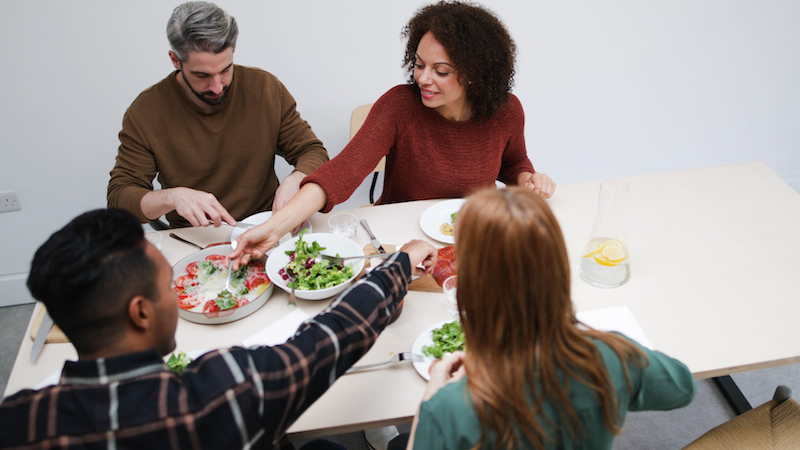 Family eating around a table