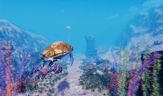Computerized image of relaxing underwater scene