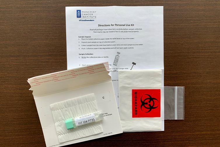 An instruction letter and the parts of a mail-in cancer screening kit