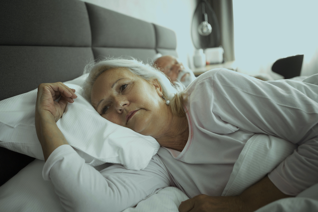 Senior couple sleeping ,senior woman having sleeping problem