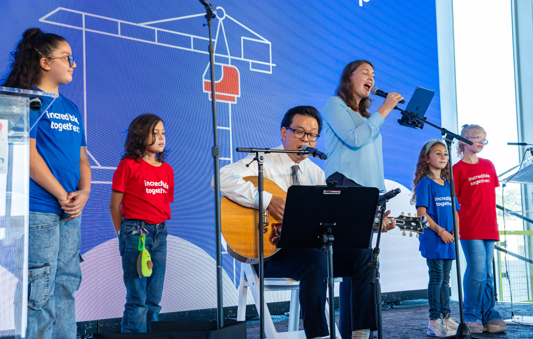 Singing during topping out ceremony