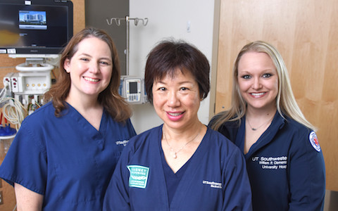 From left, UTSW nurses Shannon Chalk, Patricia Lee, and Kelly Murphy