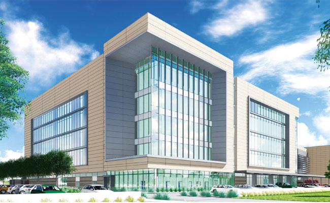 A rendering of the Biomedical Engineersing and Sciences building at UT Southwestern