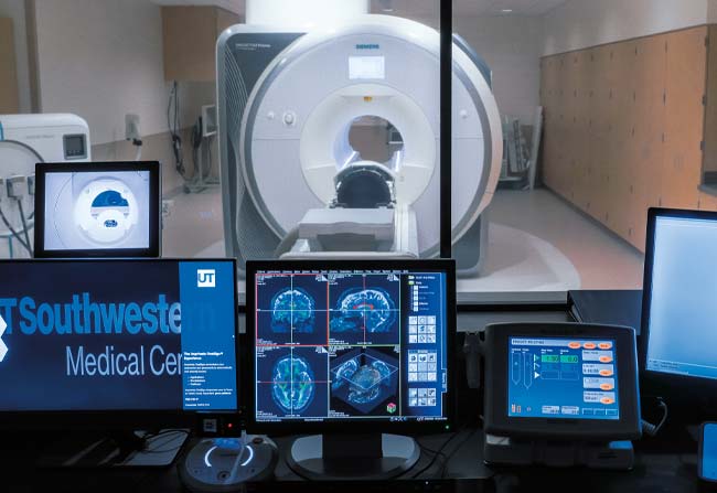 Photo of images from an MRI and MRI machine