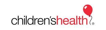 Childrens Health logo, the word children is black text, the word health is red text, and there is a little red balloon to the right of the text