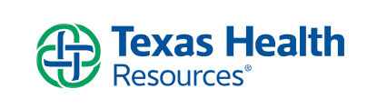 Circular blue and green logo on the left with the words Texas Health Resources in blue on the right