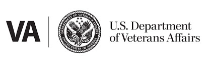 The letters VA in black followed by a black vertical slash, the veterans affair seal, and the words U.S. Department of Veteran Affairs