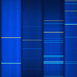 Blue image containing four rows of DNA sequencing
