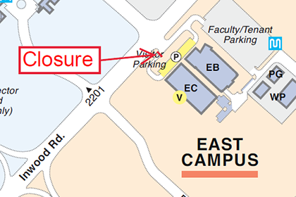 Part of entrance to East Campus buildings temporarily closed
