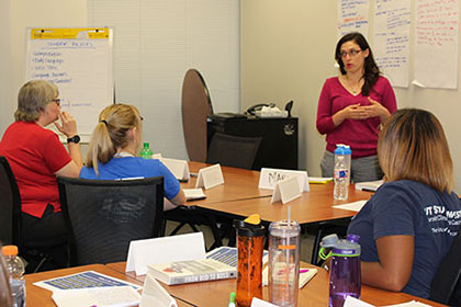 Randy Hamrick (left), Senior Organizational Development Consultant, facilitates a May session of the Aspiring Leaders Program.