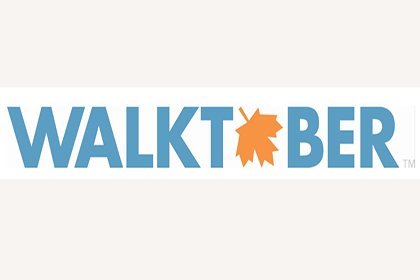 Walktober logo with a maple leaf for the O