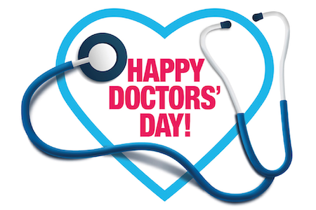 Happy Doctor's Day with a blue heart and a stethoscope